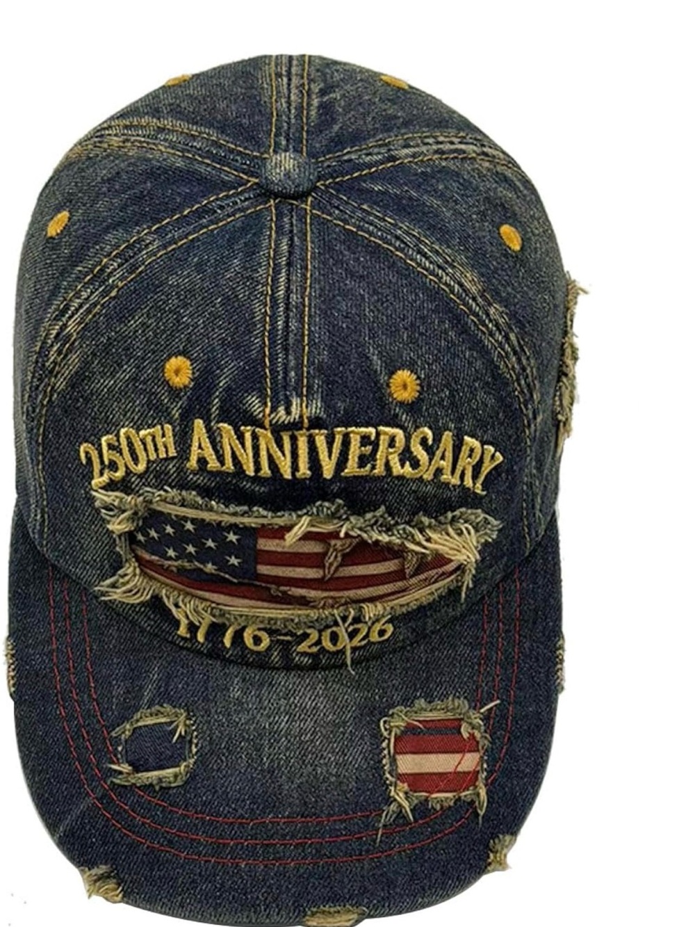 USA 250th Anniversary 1776-2026 Distressed Denim Baseball Cap Mens Blue Hat - Picture 9 of 9